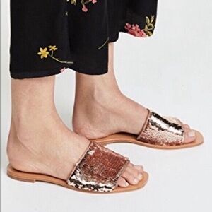 TORY BURCH Carter Sequined Slide Sandal REVERSE COLOR ROSE GOLD 9.5